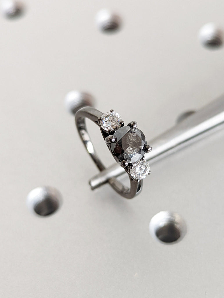 Raw Salt And Pepper Diamond Ring White Gold Three Stone Salt And Pepper Diamond Intertwined Band (1/3 Ct. Tw.) 3 Stones, Intertwined, Tillie