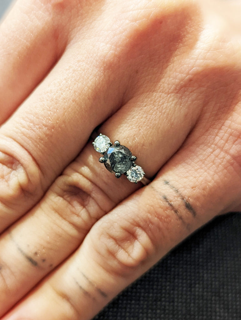 Raw Salt And Pepper Diamond Ring White Gold Three Stone Salt And Pepper Diamond Intertwined Band (1/3 Ct. Tw.) 3 Stones, Intertwined, Tillie