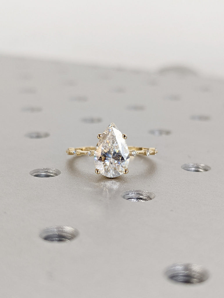 Pear Cut Engagement Ring, Dainty Lab Diamond Engagement Ring