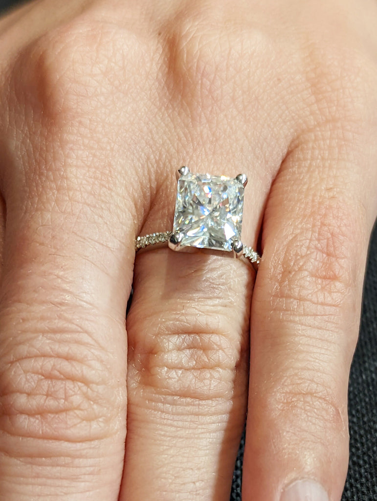 Radiant cut moissanite diamond engagement ring Unique 18k white gold engagement ring solitaire moissanite Bridal ring Anniversary ring gift