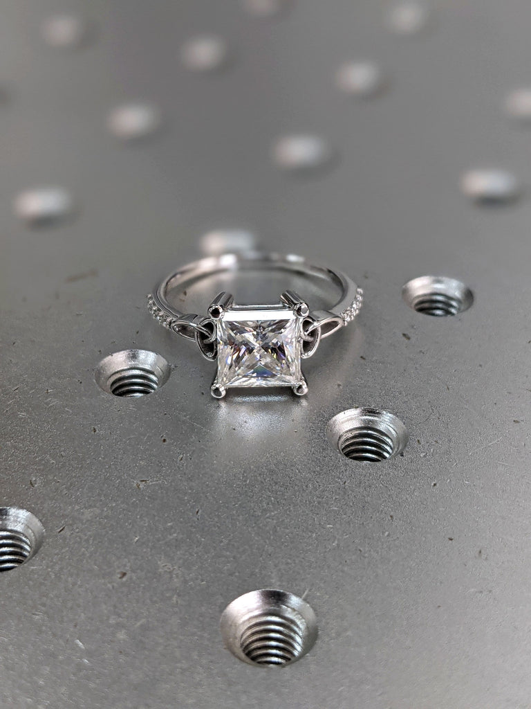 Celtic Cathedral Ring Gold Moissanite Diamond Celtic Engagement Ring Trinity Knot Ring Irish Ring Triquetra Ring Moissanite Ring
