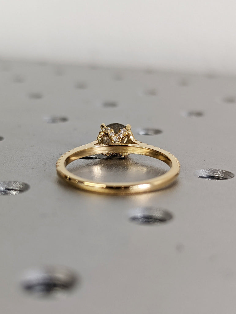 Salt and pepper engagement ring round cut vintage engagement ring prong set ring diamond ring rose gold anniversary ring