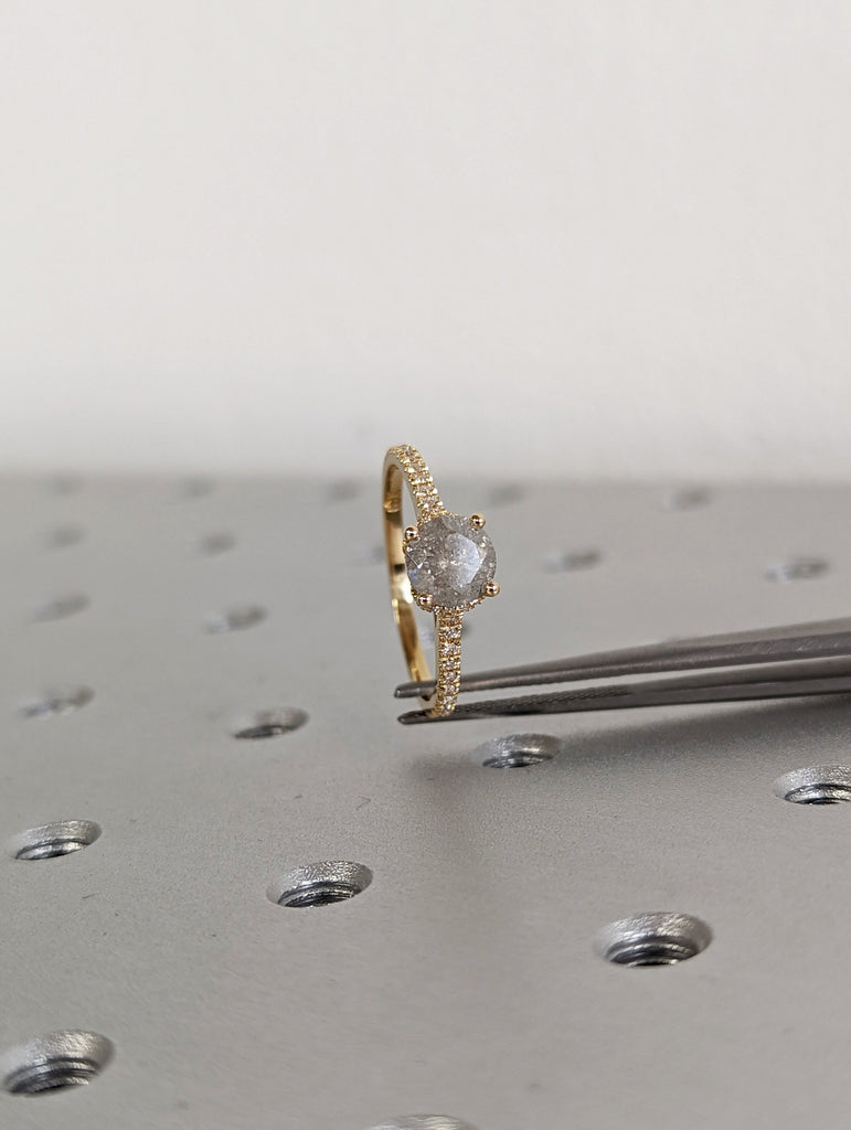 Salt and pepper engagement ring round cut vintage engagement ring prong set ring diamond ring rose gold anniversary ring