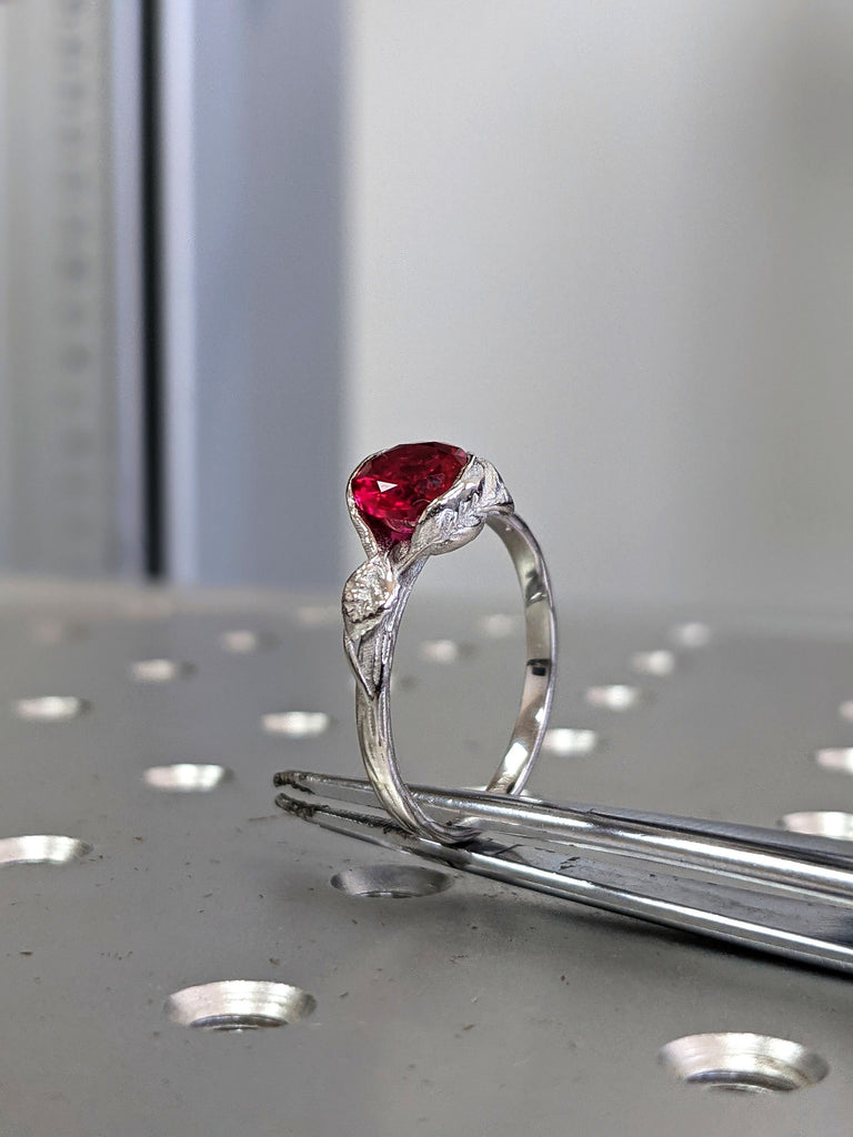 2ct Ruby Engagement Ring, Leaves Ring Ruby Ring, Ruby Engagement Ring Leaf Engagement Ring White Gold Ruby Ring, Leaf Ring, Nature Ring