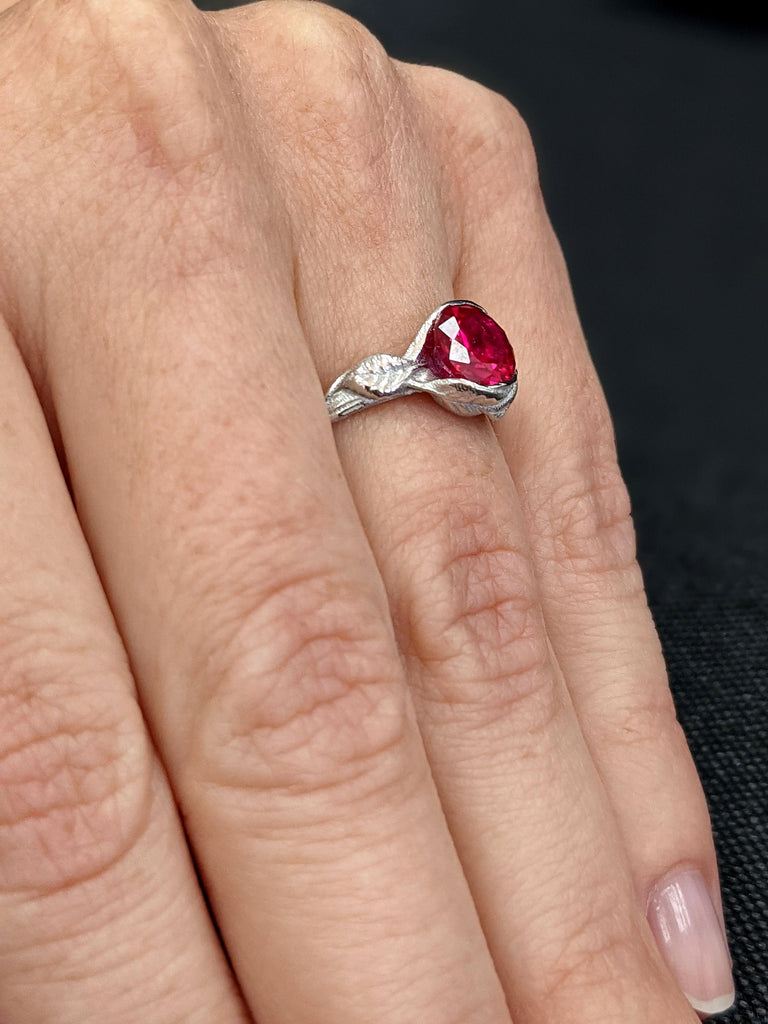 2ct Ruby Engagement Ring, Leaves Ring Ruby Ring, Ruby Engagement Ring Leaf Engagement Ring White Gold Ruby Ring, Leaf Ring, Nature Ring