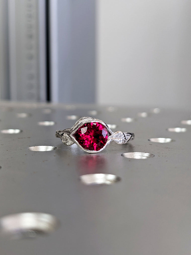 2ct Ruby Engagement Ring, Leaves Ring Ruby Ring, Ruby Engagement Ring Leaf Engagement Ring White Gold Ruby Ring, Leaf Ring, Nature Ring