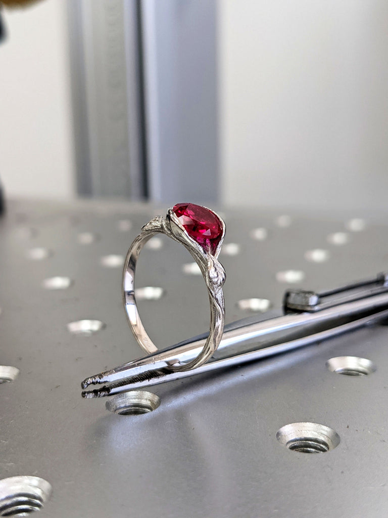 2ct Ruby Engagement Ring, Leaves Ring Ruby Ring, Ruby Engagement Ring Leaf Engagement Ring White Gold Ruby Ring, Leaf Ring, Nature Ring