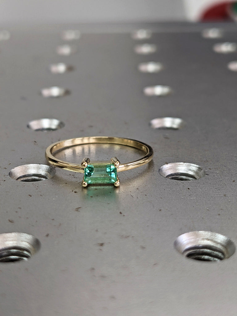 emerald baguette ring 14k gold Emerald Ring Baguette Emerald Ring 14k Solid Gold Minimalist Emerald Ring Stacking Emerald Ring