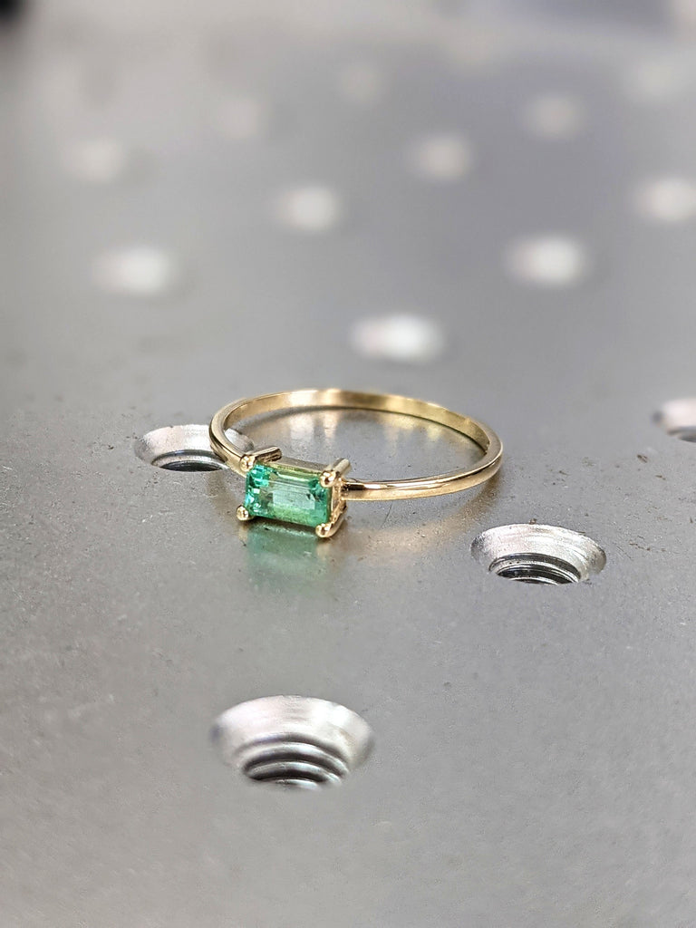 emerald baguette ring 14k gold Emerald Ring Baguette Emerald Ring 14k Solid Gold Minimalist Emerald Ring Stacking Emerald Ring