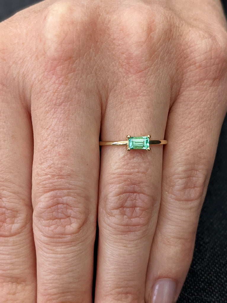 emerald baguette ring 14k gold Emerald Ring Baguette Emerald Ring 14k Solid Gold Minimalist Emerald Ring Stacking Emerald Ring