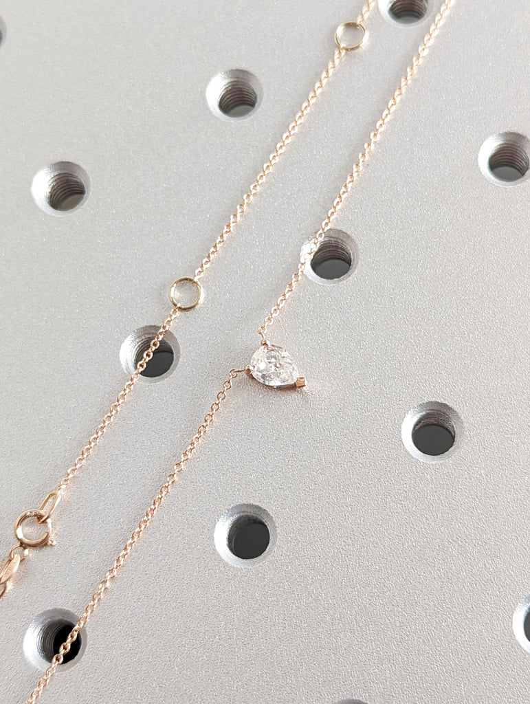 Moissanite Necklace Pear Pendant For Ladies, Pear Shape Solitaire Pendant 14k Rose Gold Necklace, Teardrop Shape April Birthstone Pendant