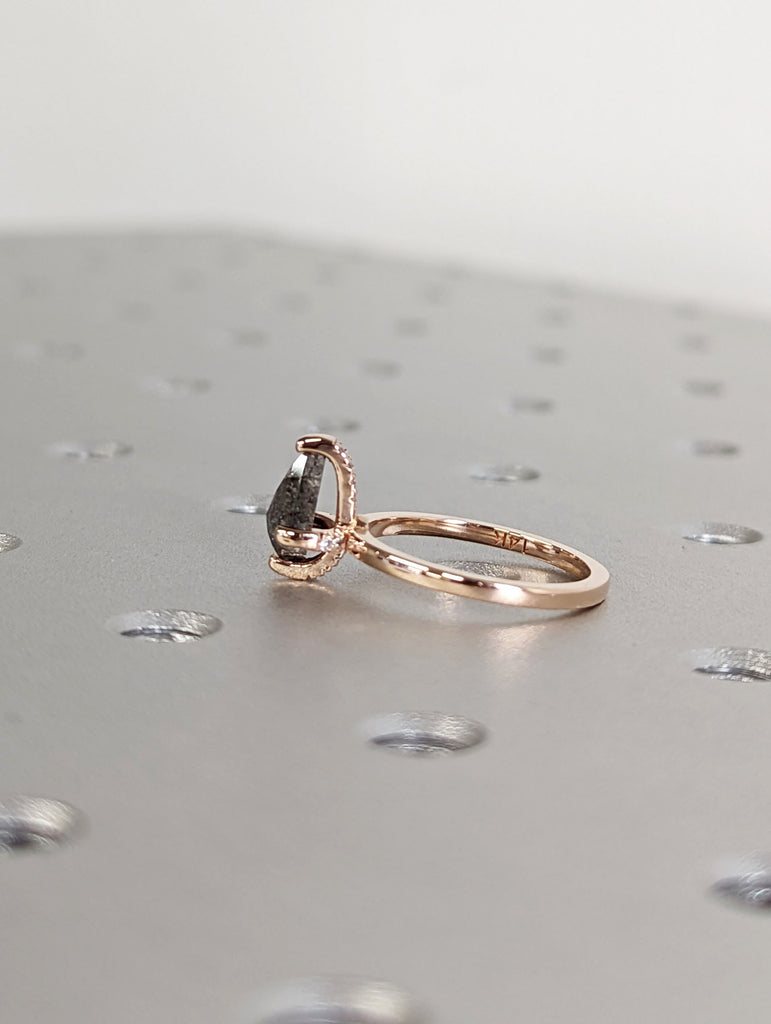1920's Raw Salt and Pepper Diamond, Kite Diamond Ring, Unique Engagement Ring, Hidden Diamonds, Delicate Salt And Pepper Diamond Ring
