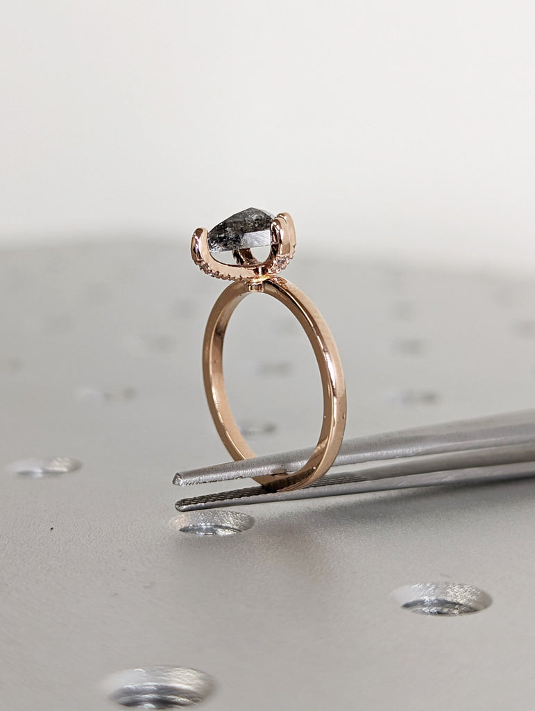 1920's Raw Salt and Pepper Diamond, Kite Diamond Ring, Unique Engagement Ring, Hidden Diamonds, Delicate Salt And Pepper Diamond Ring