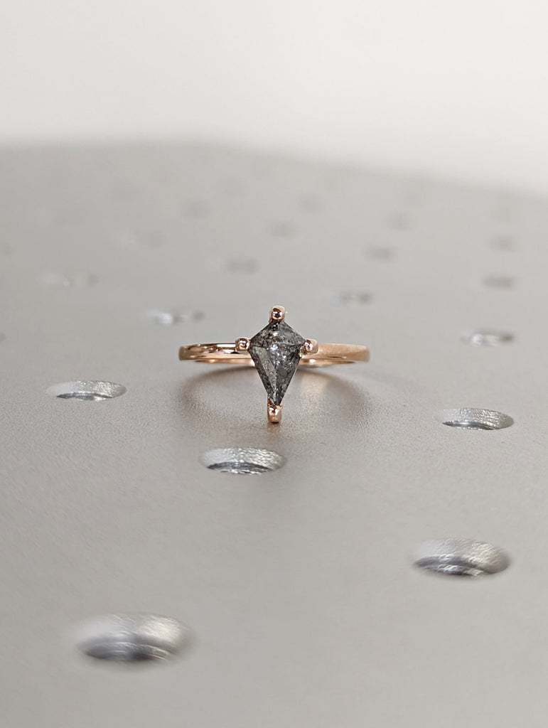 1920's Raw Salt and Pepper Diamond, Kite Diamond Ring, Unique Engagement Ring, Hidden Diamonds, Delicate Salt And Pepper Diamond Ring
