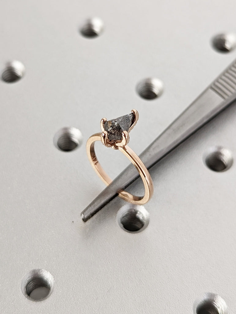 1920's Raw Salt and Pepper Diamond, Kite Diamond Ring, Unique Engagement Ring, Hidden Diamonds, Delicate Salt And Pepper Diamond Ring