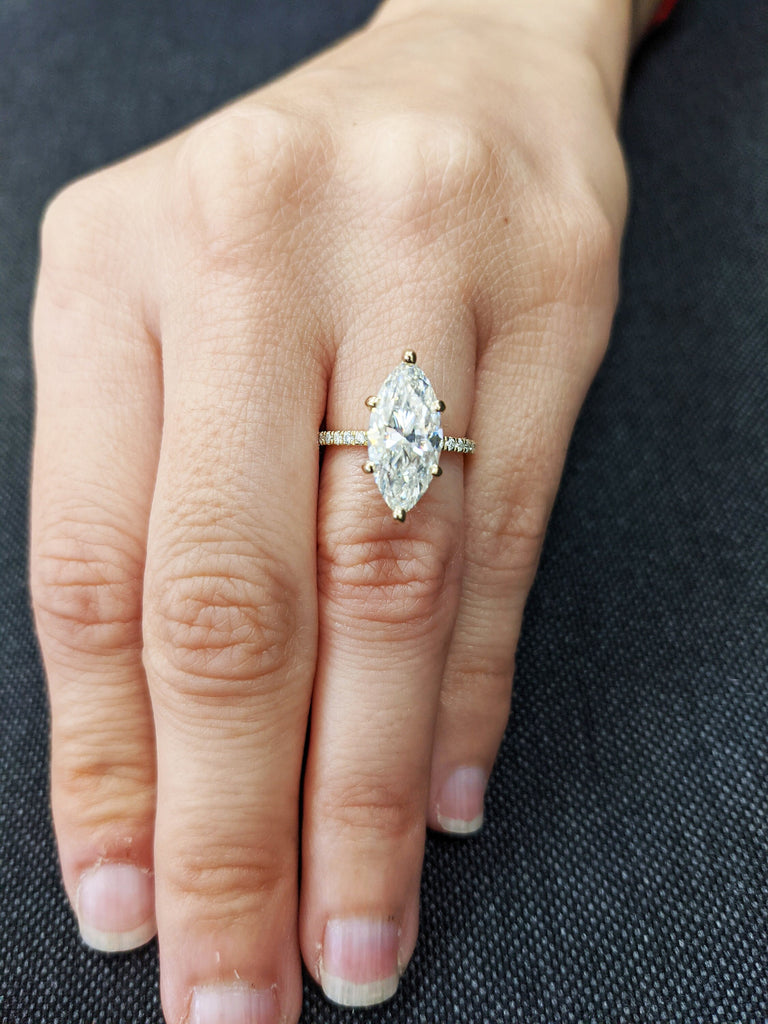 3 Carat Marquise Engagement Ring With Side Accent Moissanite Stones, Wedding Ring, Anniversary Ring 14K Solid Real White Gold