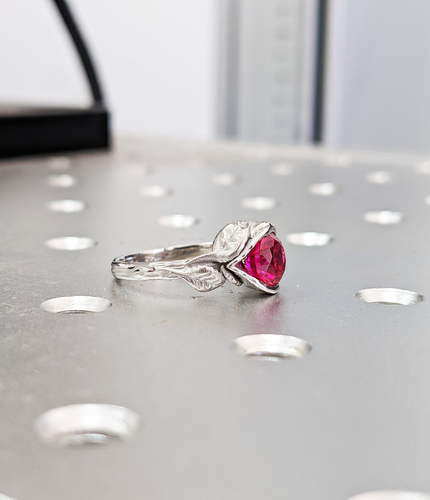 Ruby Engagement Ring, Leaves Ring Ruby Ring, Ruby Engagement Ring Leaf Engagement Ring Rose Gold Ruby Ring, Leaf Ring, Nature Ring