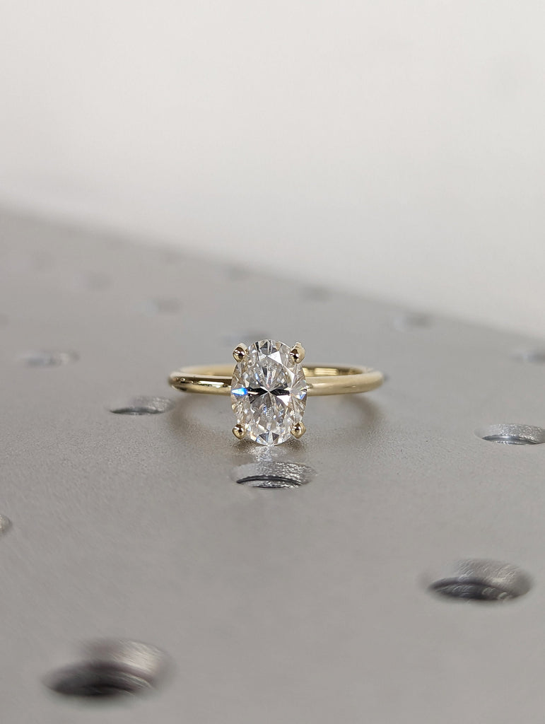 1.5 ct. Pavé Basket engagement ring, solitaire oval moissanite ring, 6x8mm Oval Cut Solitaire Vintage Engagement Ring in 14K Yellow gold
