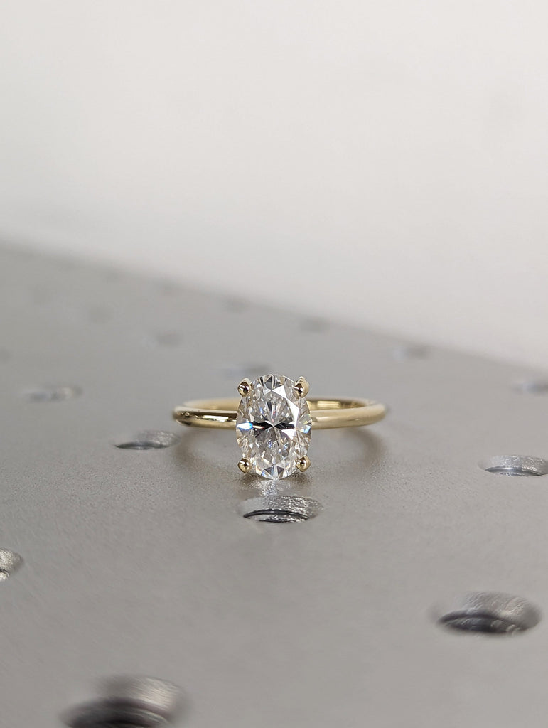 1.5 ct. Pavé Basket engagement ring, solitaire oval moissanite ring, 6x8mm Oval Cut Solitaire Vintage Engagement Ring in 14K Yellow gold