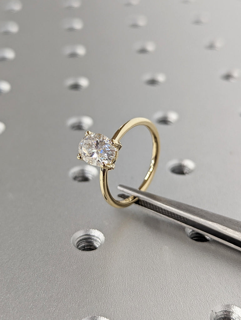 1.5 ct. Pavé Basket engagement ring, solitaire oval moissanite ring, 6x8mm Oval Cut Solitaire Vintage Engagement Ring in 14K Yellow gold