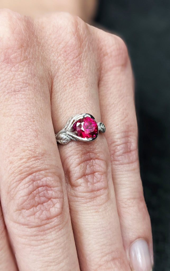 Ruby Engagement Ring, Leaves Ring Ruby Ring, Ruby Engagement Ring Leaf Engagement Ring Rose Gold Ruby Ring, Leaf Ring, Nature Ring