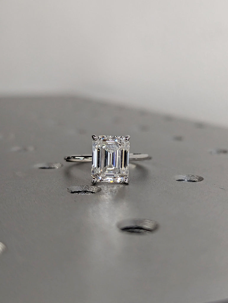 3 Carat Emerald Cut Solitaire Engagement Ring, Emerald Cut Engagement Ring, Emerald Cut Ring, 3 Ct Solid 14k Moissanite Engagement Ring