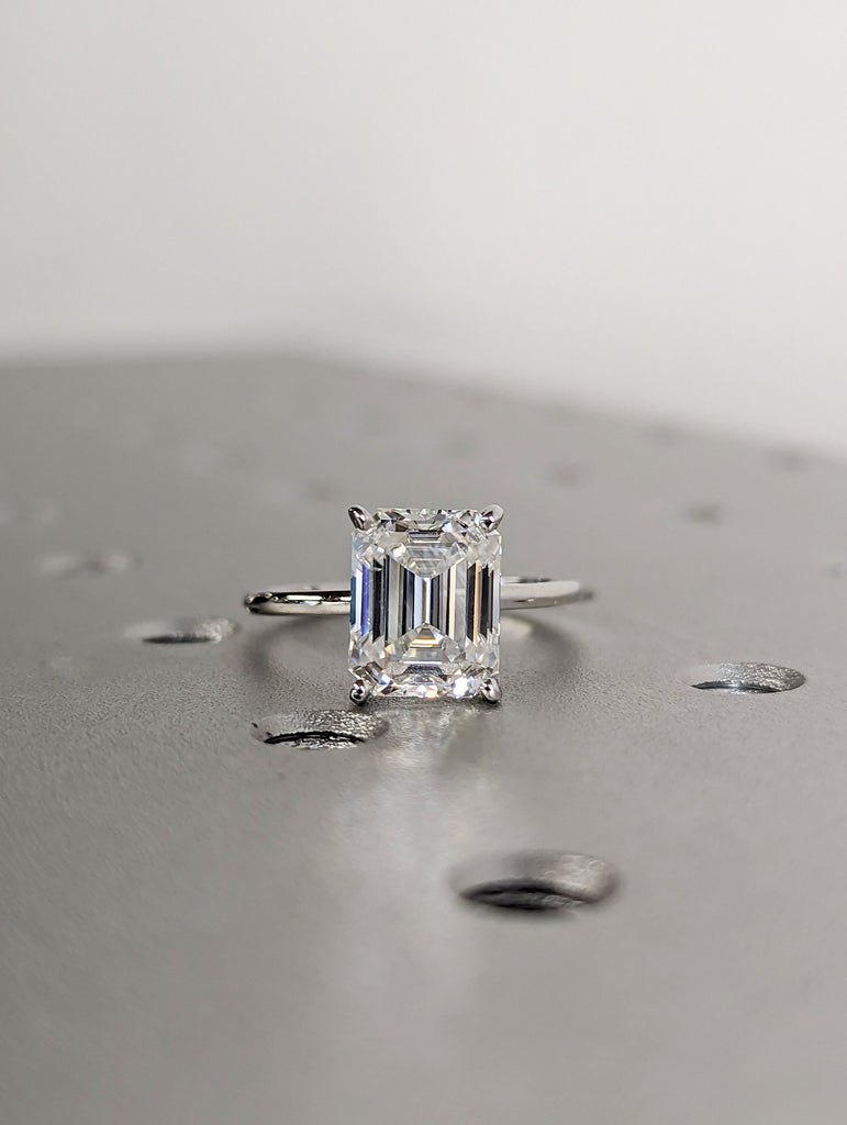 3 Carat Emerald Cut Solitaire Engagement Ring, Emerald Cut Engagement Ring, Emerald Cut Ring, 3 Ct Solid 14k Moissanite Engagement Ring