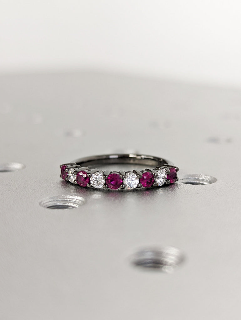 Black Gold Flower Crown Band, Ruby Ring, Diamond ring, Nature Inspired Ring, Crown Ring, Eternity Ring, Ruby Engagement Ring, Half Eternity