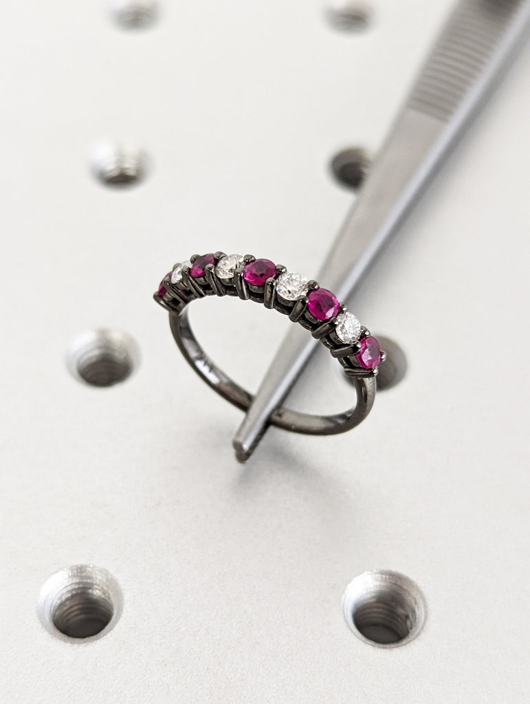 Black Gold Flower Crown Band, Ruby Ring, Diamond ring, Nature Inspired Ring, Crown Ring, Eternity Ring, Ruby Engagement Ring, Half Eternity