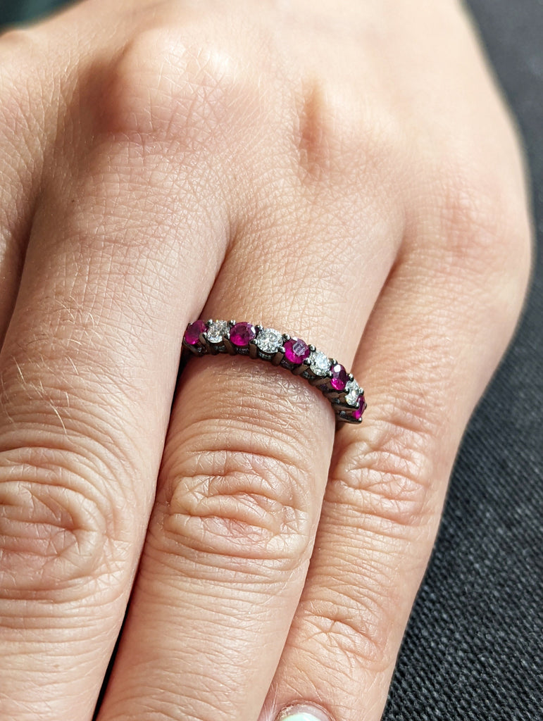 Black Gold Flower Crown Band, Ruby Ring, Diamond ring, Nature Inspired Ring, Crown Ring, Eternity Ring, Ruby Engagement Ring, Half Eternity