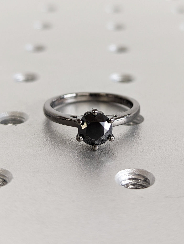 Black Diamond Engagement Ring Vintage Black Diamond Ring 14k Black Gold Promise ring for Her solitaire ring unique Wedding anniversary ring