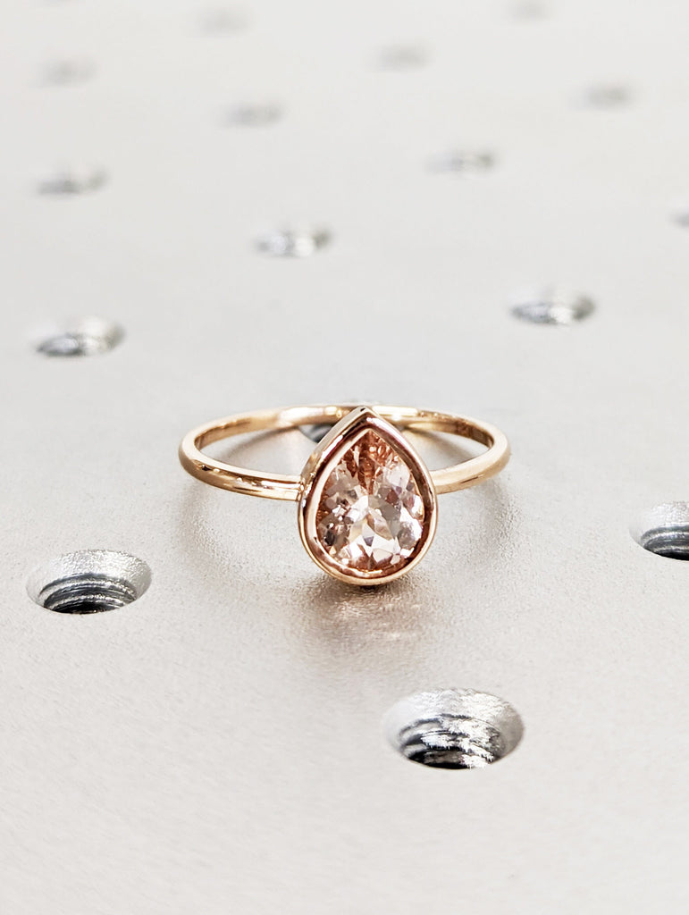 Vintage Teardrop Morganite Ring- 18K Rose Gold Ring- Morganite Engagement Ring- Promise Ring- Anniversary Birthday Gift For Her- Minimalist