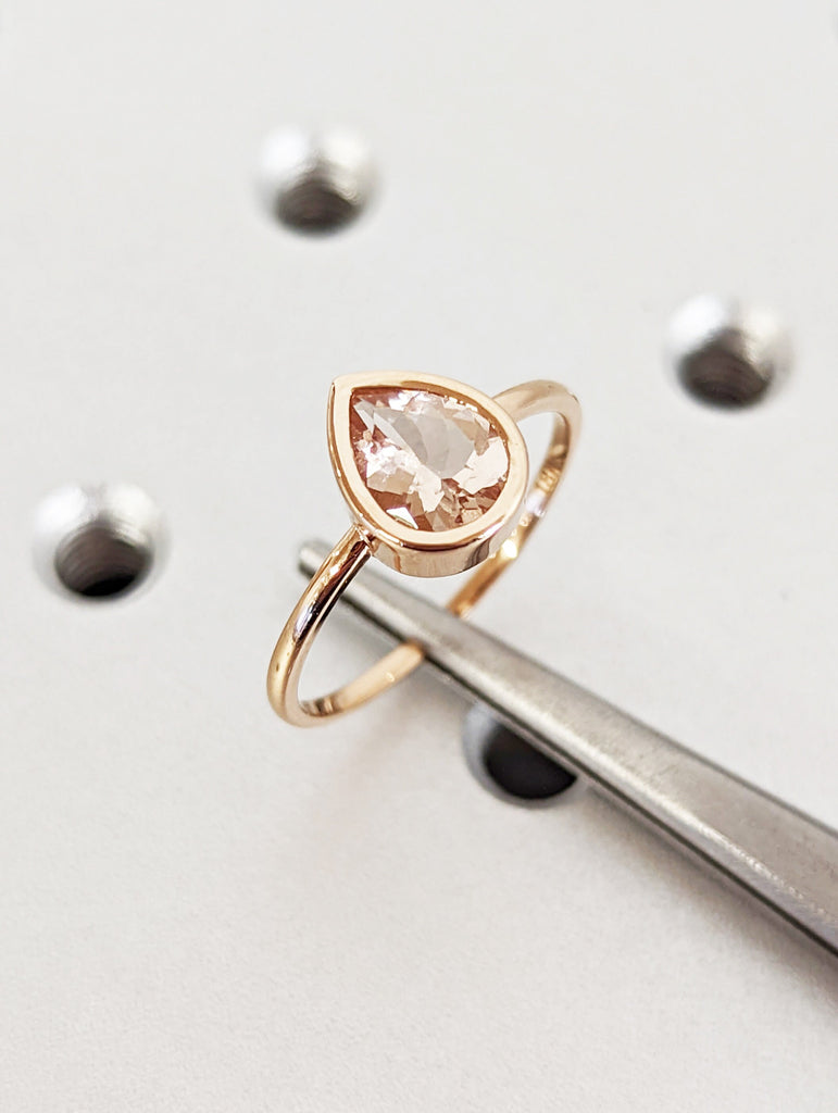 Vintage Teardrop Morganite Ring- 18K Rose Gold Ring- Morganite Engagement Ring- Promise Ring- Anniversary Birthday Gift For Her- Minimalist