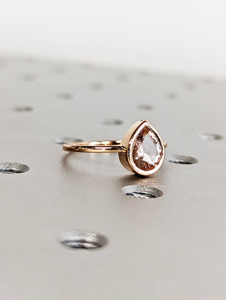 Vintage Teardrop Morganite Ring- 18K Rose Gold Ring- Morganite Engagement Ring- Promise Ring- Anniversary Birthday Gift For Her- Minimalist