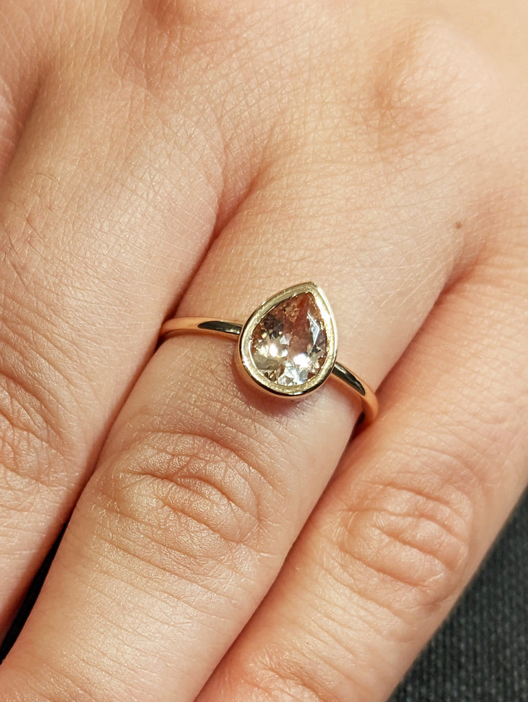 Vintage Teardrop Morganite Ring- 18K Rose Gold Ring- Morganite Engagement Ring- Promise Ring- Anniversary Birthday Gift For Her- Minimalist