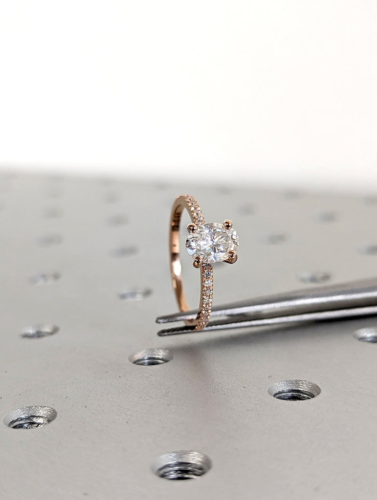 1cts Moissanite Oval Engagement Ring, Oval Moissanite and Solitaire Wedding Ring, Rose Gold Moissanite Ring