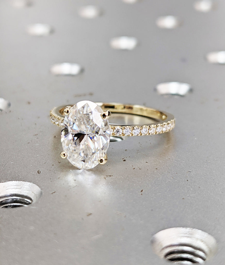 2cts Moissanite Oval Engagement Ring, Oval Moissanite and Solitaire Wedding Ring, Yellow Gold Moissanite Ring