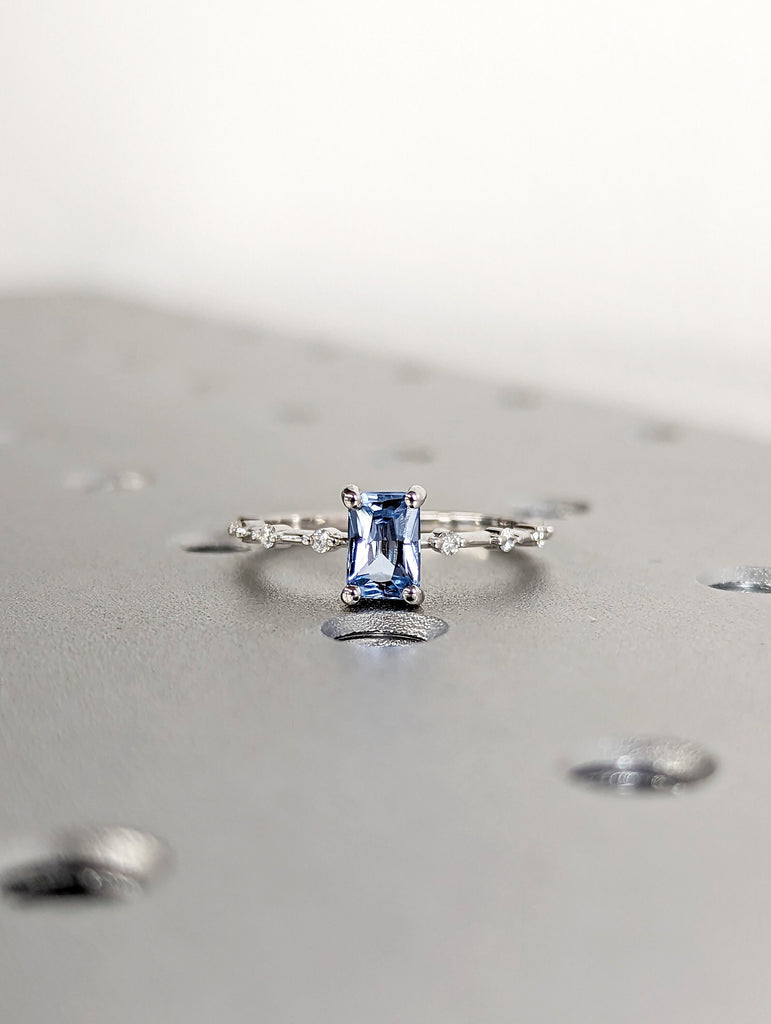 Unique Aquamarine Ring, Elegant Engagement Ring, Blue Promise Ring, 14k Radiant Cut Aquamarine Ring, Anniversary Birthday Gift For Her