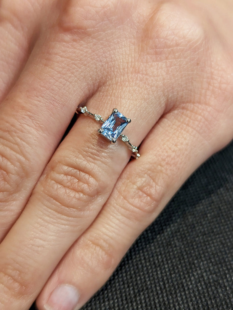 Unique Aquamarine Ring, Elegant Engagement Ring, Blue Promise Ring, 14k Radiant Cut Aquamarine Ring, Anniversary Birthday Gift For Her