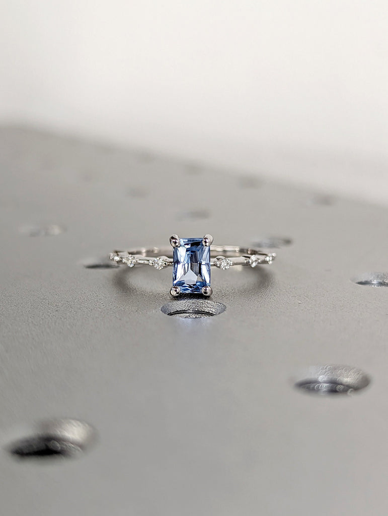 Unique Aquamarine Ring, Elegant Engagement Ring, Blue Promise Ring, 14k Radiant Cut Aquamarine Ring, Anniversary Birthday Gift For Her