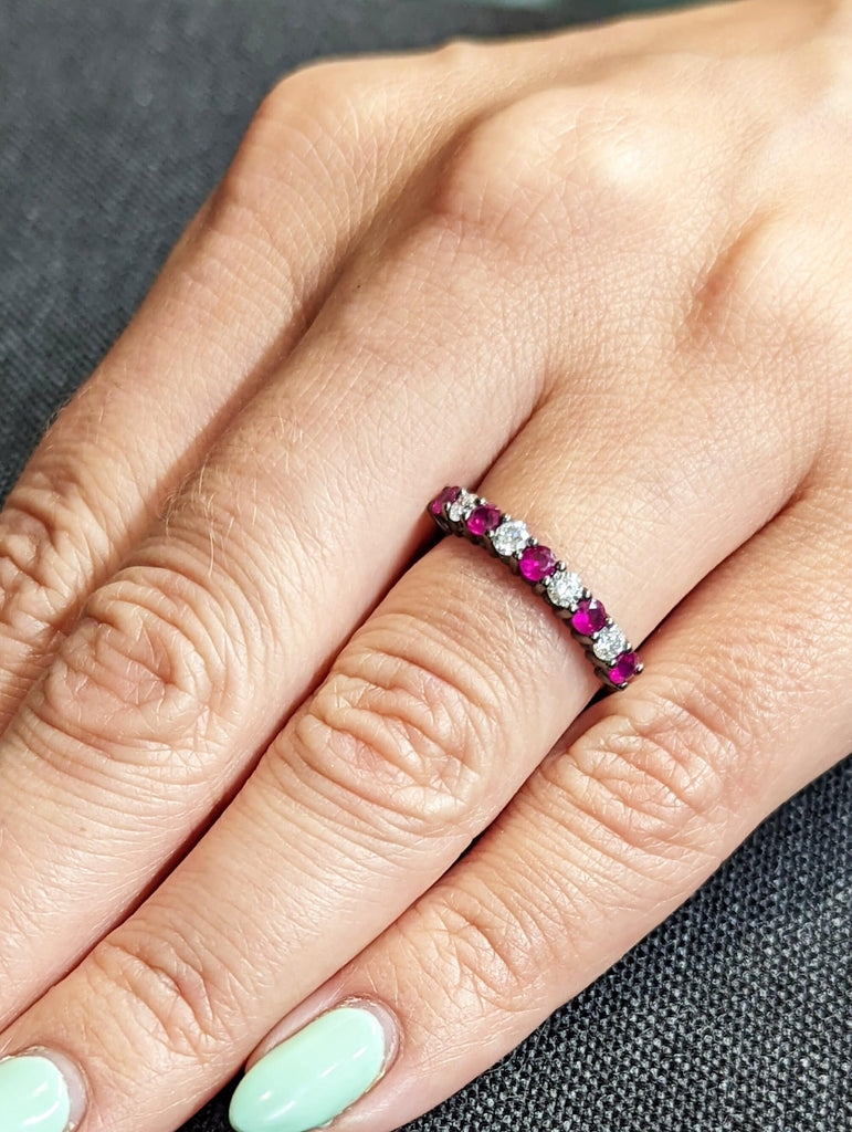 Black Gold Flower Crown Band, Ruby Ring, Diamond ring, Nature Inspired Ring, Crown Ring, Eternity Ring, Ruby Engagement Ring, Half Eternity