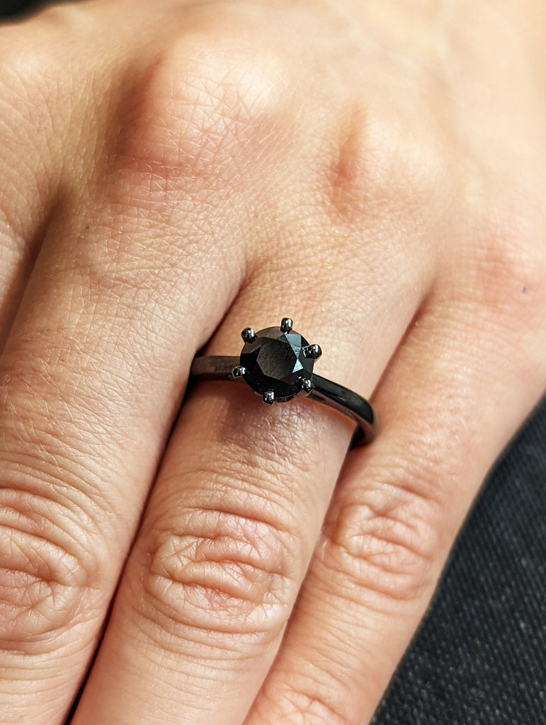 Vintage Engagement Black Diamond Ring, black gold ring, promise ring for her, wedding ring, unique total black ring for woman,all black ring