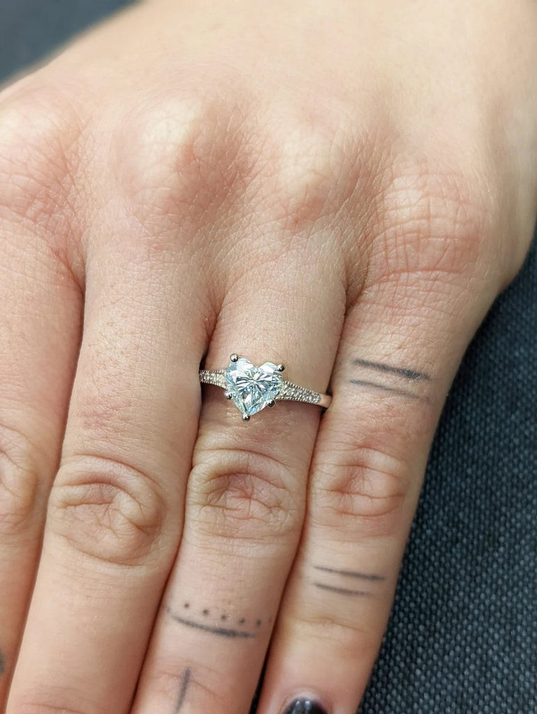 1.5 CT Heart Engagement Ring, Infinity Heart Ring with Fitted 14K White Gold Band, Heart Shaped Moissanite Ring, Diamond Band, Promise RIng