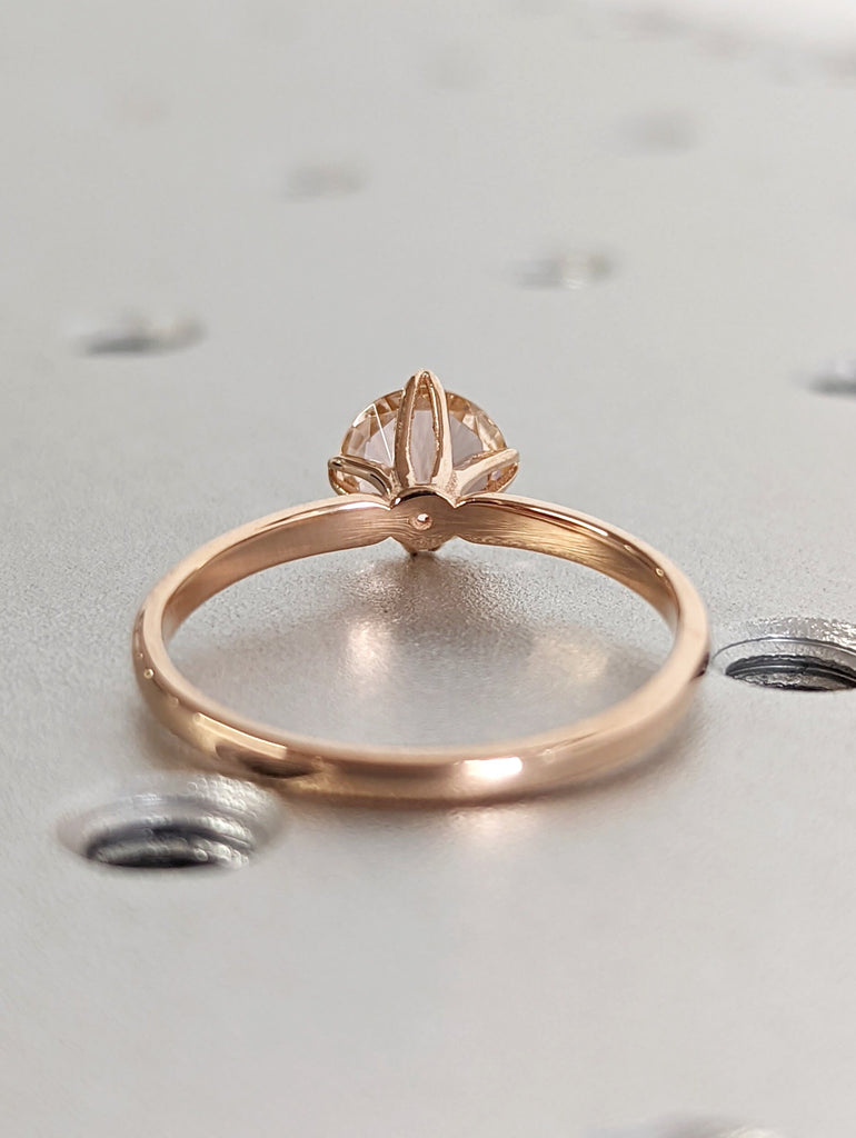 14k Rose Gold Ellis Solitaire, Morganite Diamond Flower Ring, Delicate Band, Tulip Flower Setting, Floral Engagement Ring