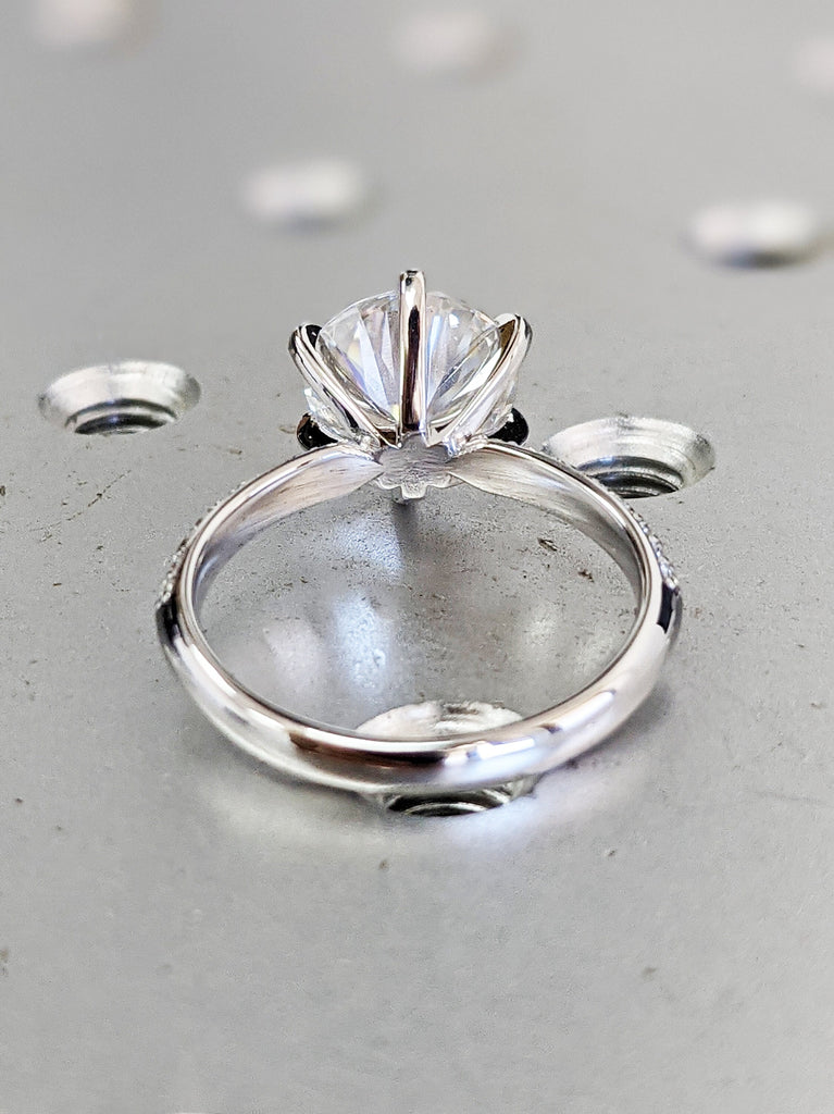 White Gold Micro Pave Moissanite Engagement Ring (1/4 Ct. Tw.) Double Pave, Micro Pave, Rounded Band, Tia