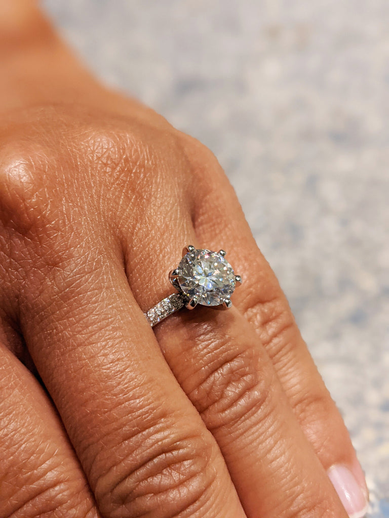 White Gold Micro Pave Moissanite Engagement Ring (1/4 Ct. Tw.) Double Pave, Micro Pave, Rounded Band, Tia