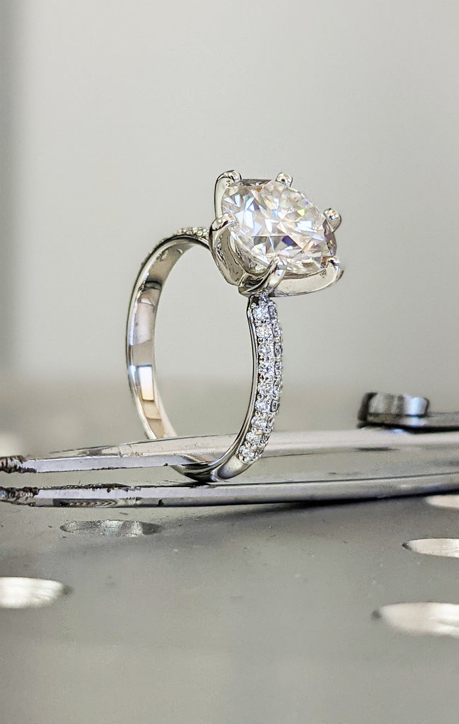 White Gold Micro Pave Moissanite Engagement Ring (1/4 Ct. Tw.) Double Pave, Micro Pave, Rounded Band, Tia