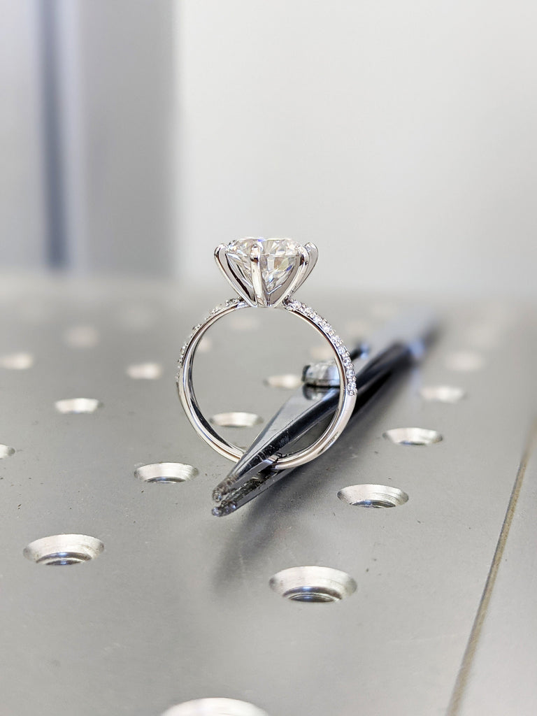 White Gold Micro Pave Moissanite Engagement Ring (1/4 Ct. Tw.) Double Pave, Micro Pave, Rounded Band, Tia