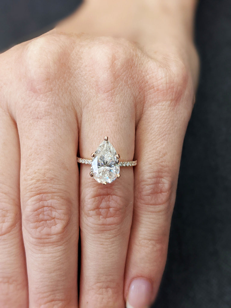 14K Solid Gold Engagement Ring /3CT Pear Moissanite Diamond Wedding Ring/Moissanite Engagement Ring/Stack Ring/Promise ring/Rose gold