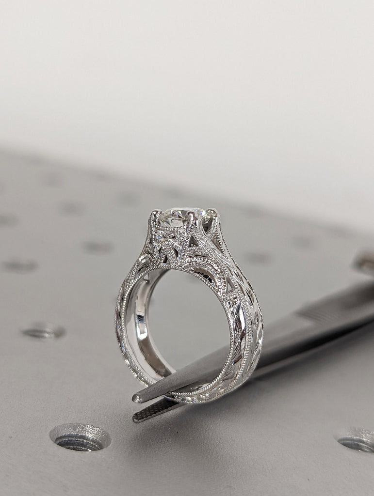 Vintage moissanite engagement ring 14k white gold Art deco wedding ring moissanite Vintage Filigree Ring engagement anniversary promise